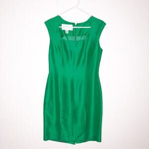 Hugo Buscati Collection‎ green silk cap sleeve sheath dress size 4 holiday party